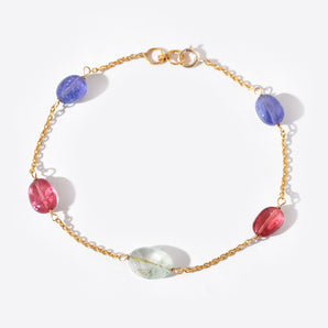 14K Massivgold Natürliches Multi-Edelstein Armband für Damen, Handgefertigt