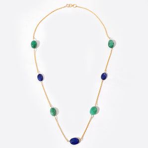 14K Gold Natur Smaragd & Saphir Halskette für Damen | Ocean Meadow