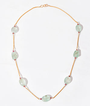 14K Solid Gold Natural Emerald & Ruby Station Necklace by Ratnavaali – view 1